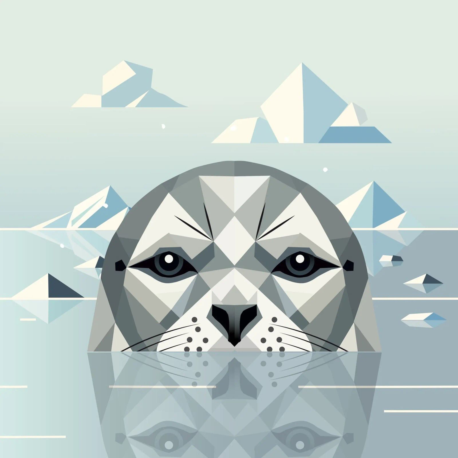 Geometrische zeehond in ijs - Stijlvolle dierenillustratie poster van namosh