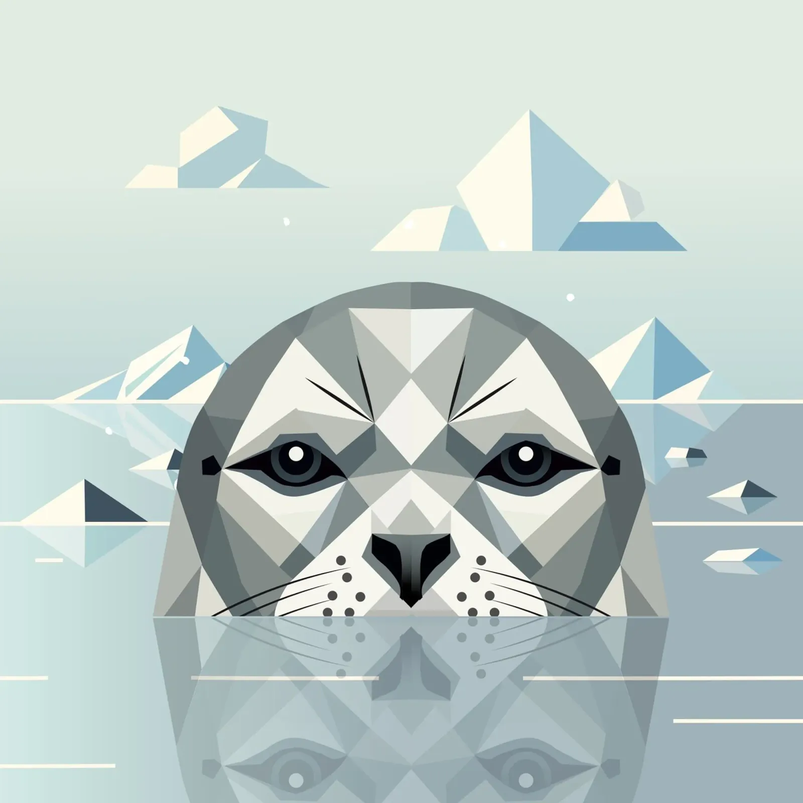 Sigillo geometrico nel ghiaccio - Illustrazione di animali alla moda poster con telaio in alluminio da namosh