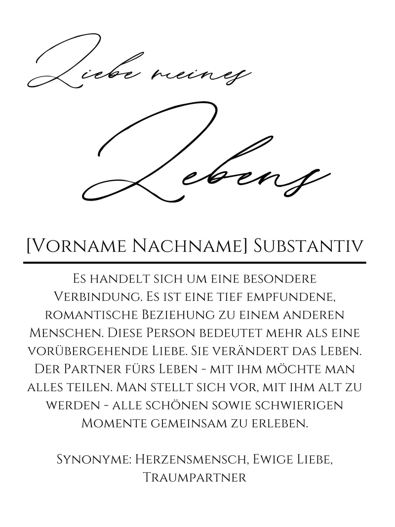 Definition Liebe meines Lebens, Geschenk für Ehemann/frau poster da Wortfieber