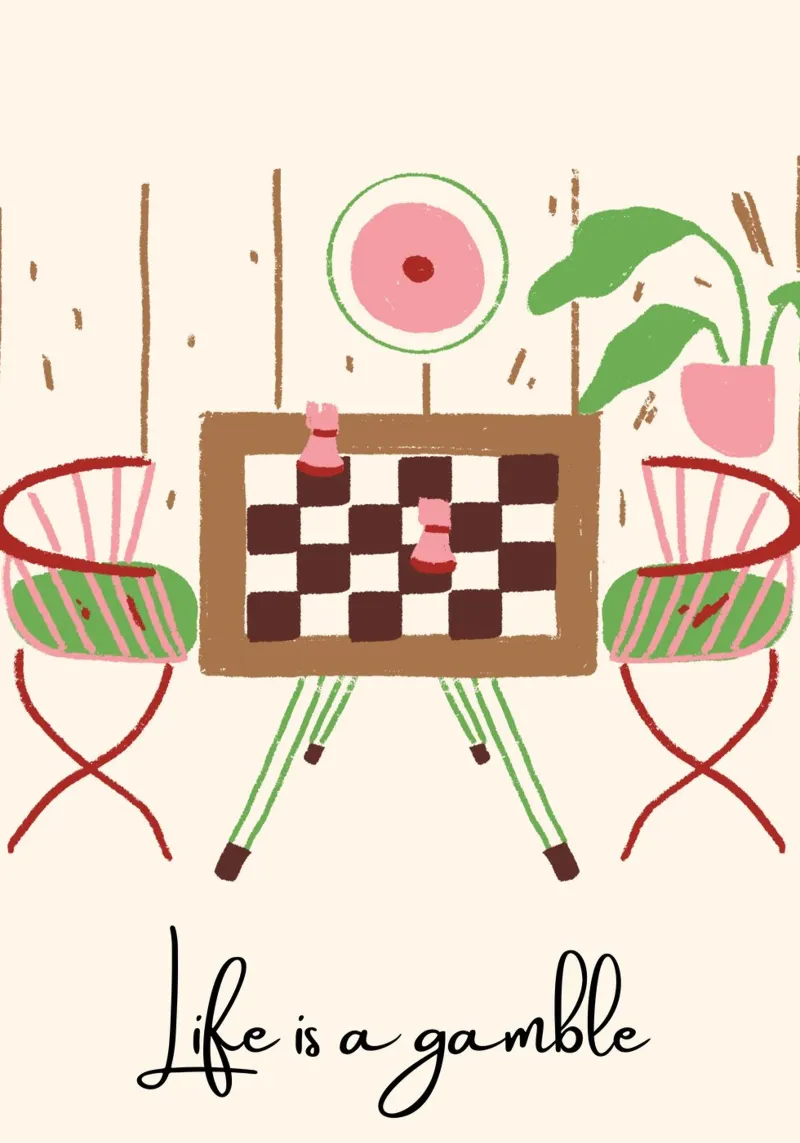 Cozy Chess Corner Illustration – "Life is a Gamble" Art poster da PrintCessStudio