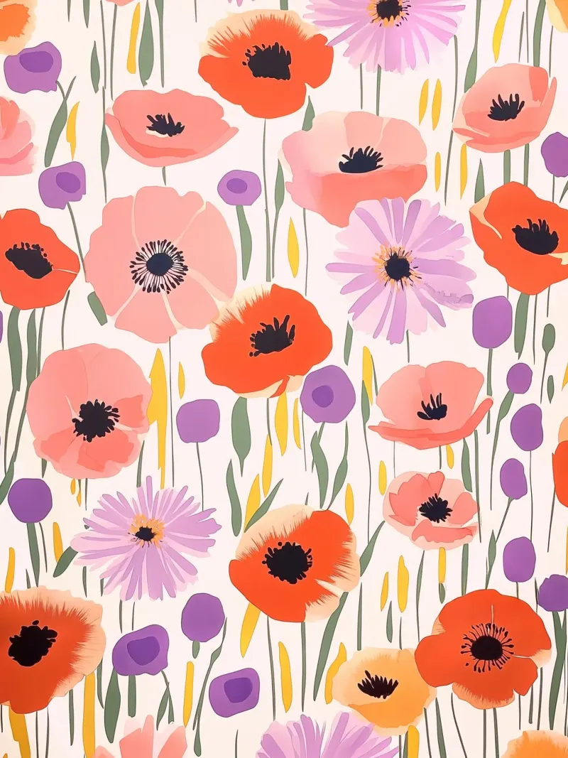 Vintage Botanical Poppy Asters Abstract Flowers Retro Floral pellicola backlit da Gentle Echoes Art