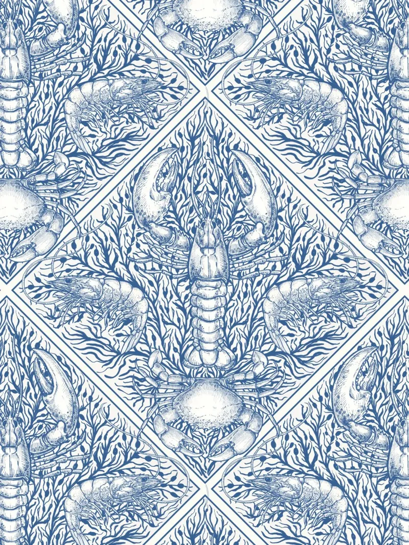 Crostaceo in blu e avorio poster con telaio in alluminio da Painted Nature
