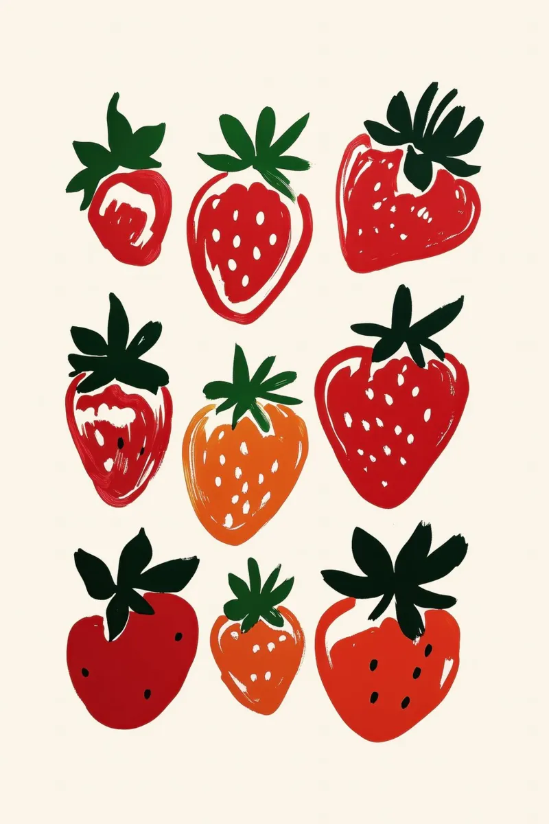 Illustrazione minimalista di fragole pellicola backlit da Melloi Art Print