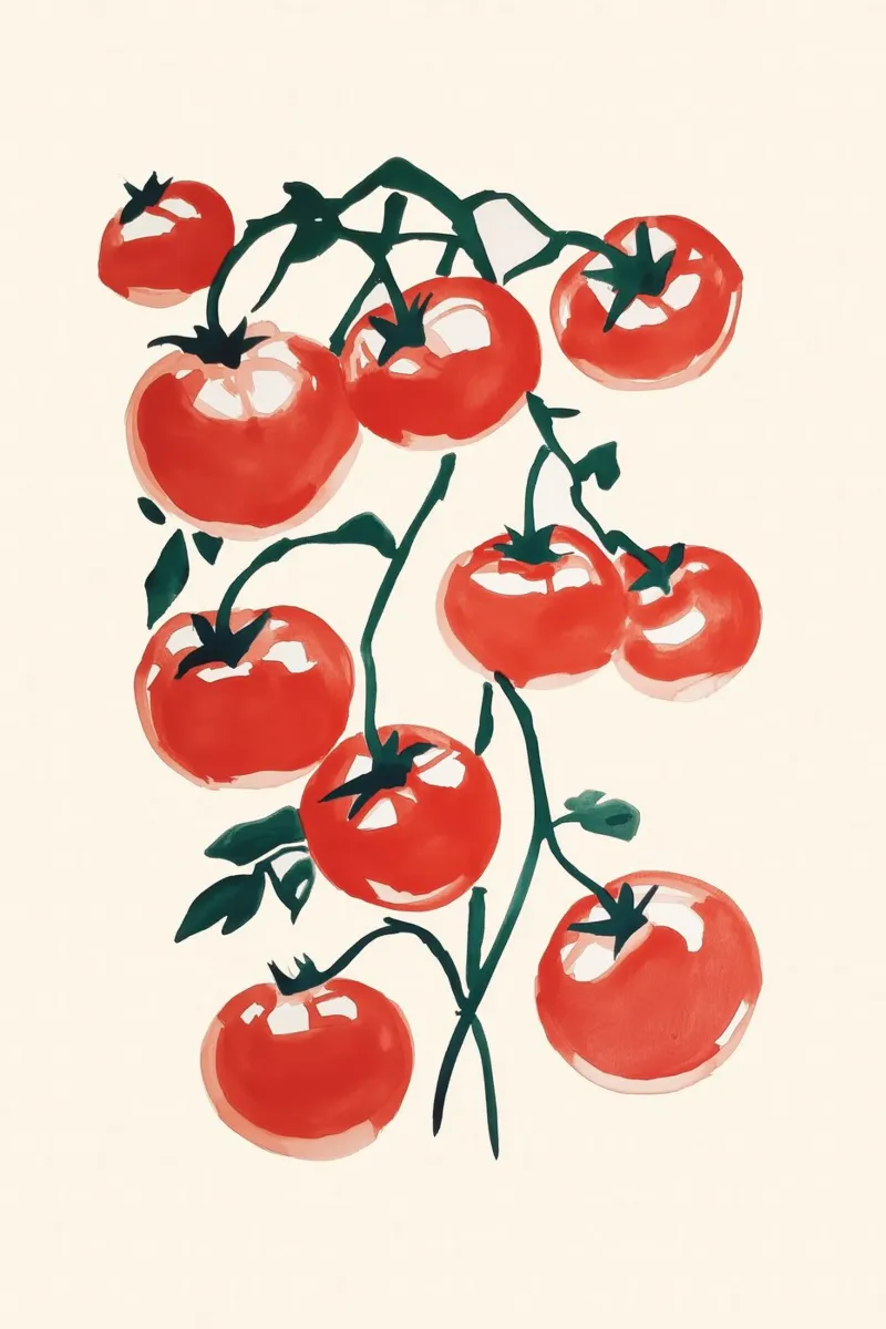 Vibrant Tomato Vine Watercolor Art acrylic glass by Melloi Art Print