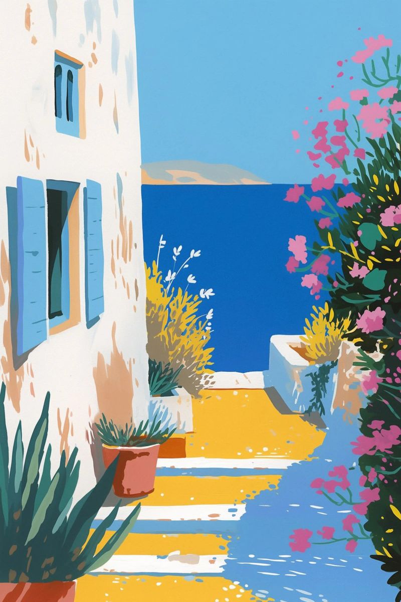 Mediterrane Treppenlandschaft Poster von Carinaprint