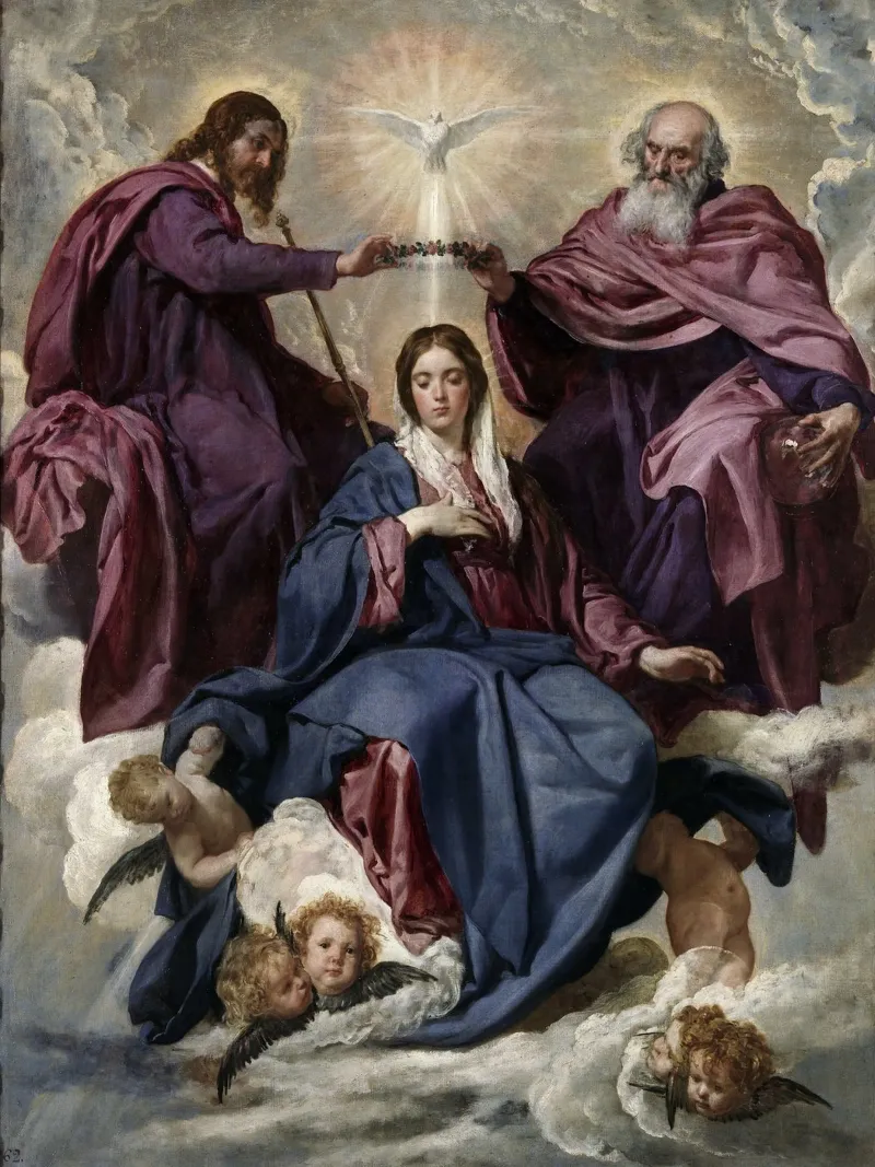 Diego Velázquez - Kroning van de Maagd canvas met Baklijst van Timeless Artworks