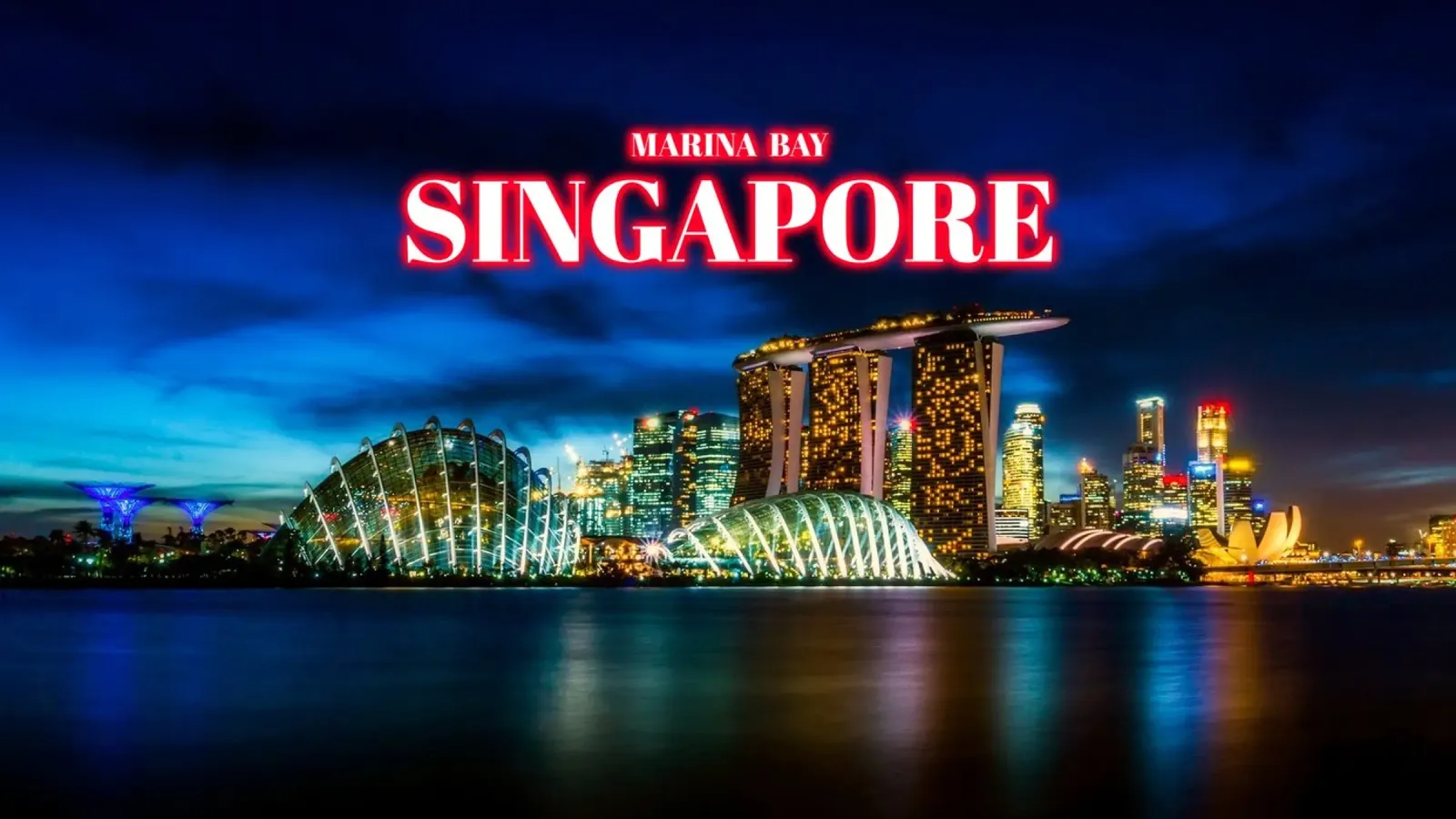 Marina Bay di notte 3 - Singapore poster con telaio in legno da surfer28