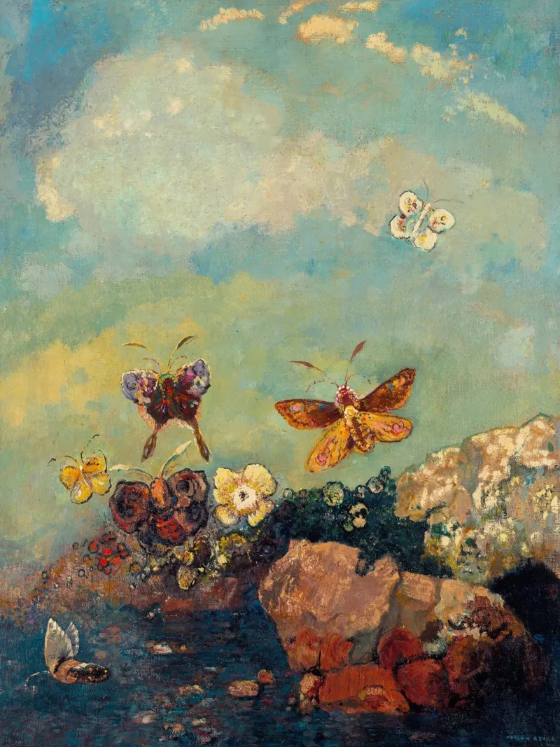 Odilon Redon - Farfalle poster con telaio in legno da Timeless Artworks