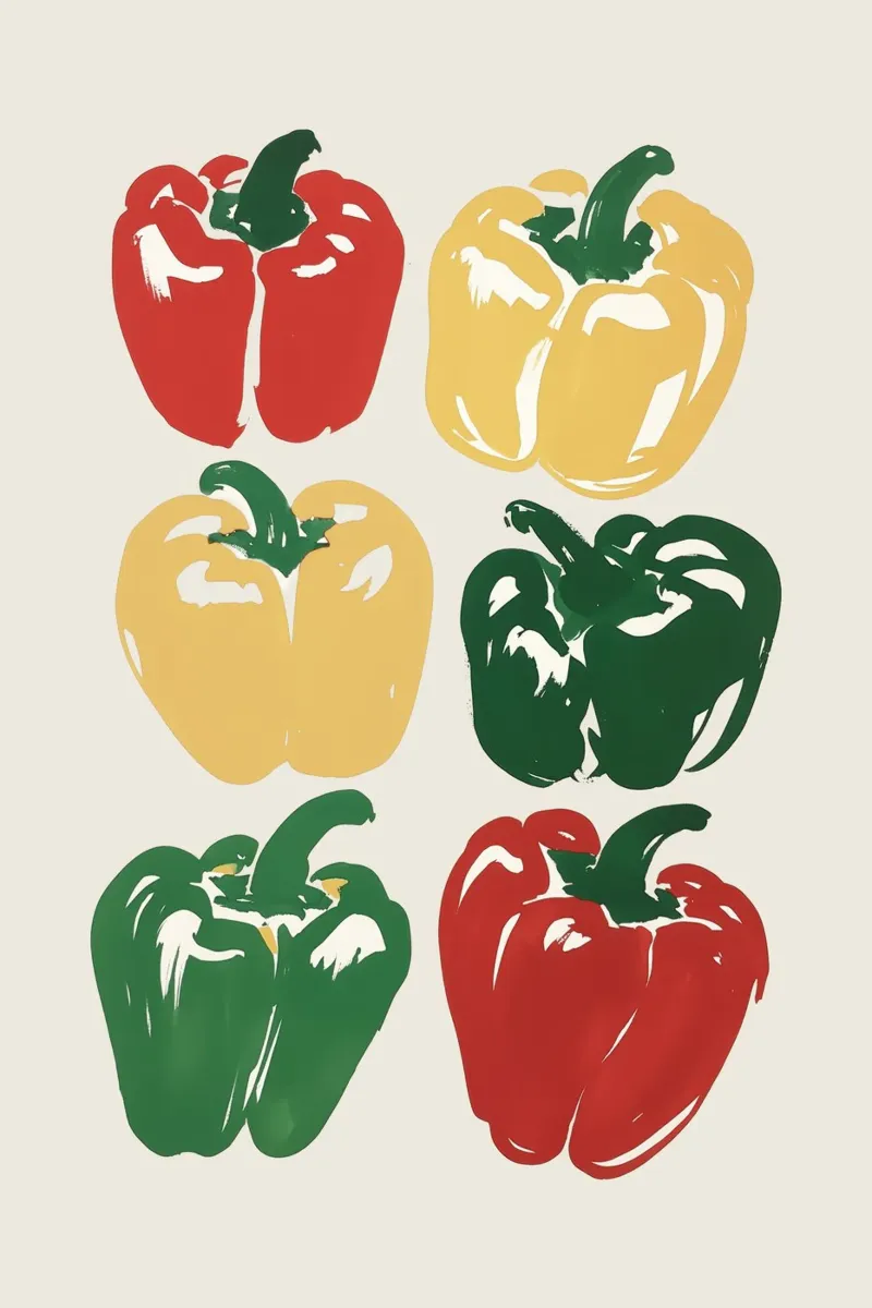 Illustratie van levendige paprika poster met aluminium frame van Melloi Art Print