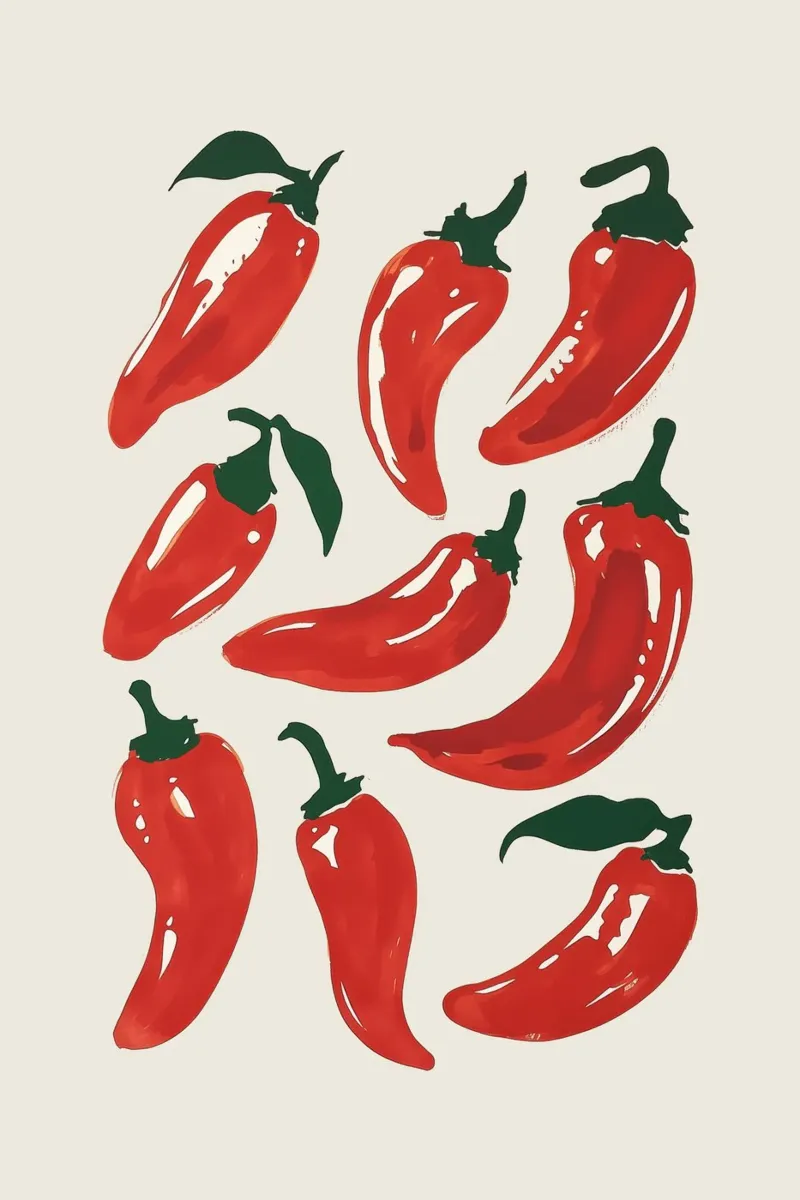 Vibrant Red Chili Peppers Illustration alu-dibond by Melloi Art Print