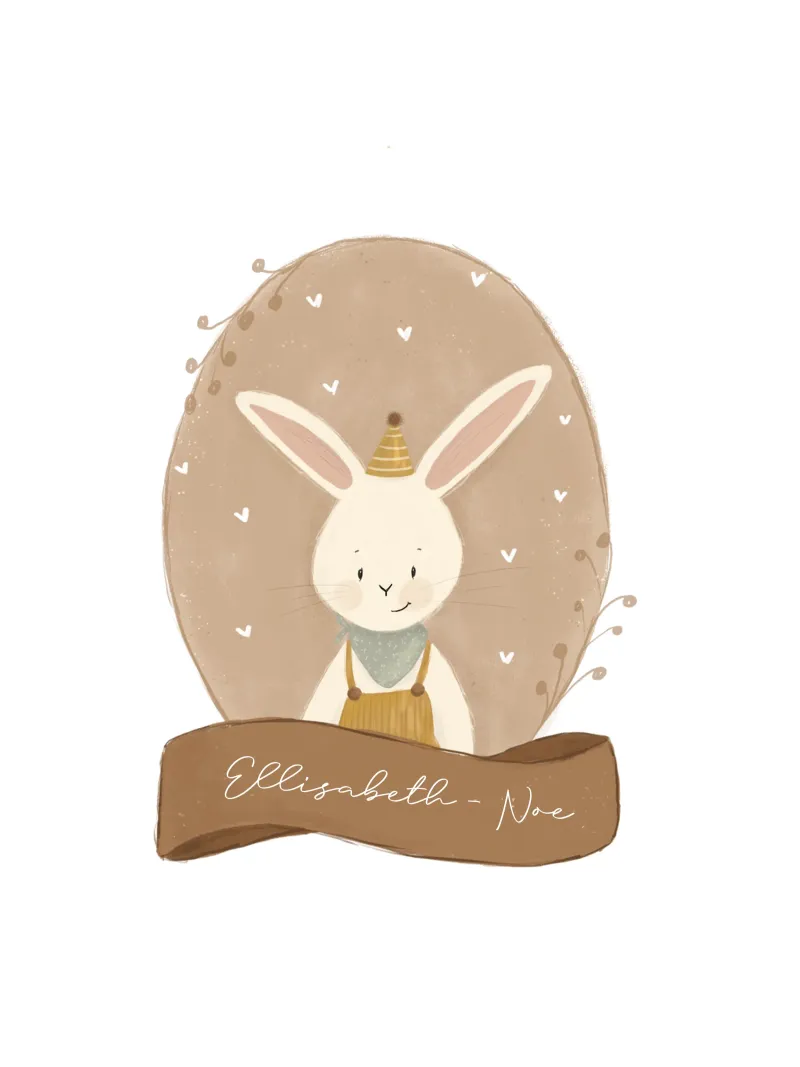 Illustrazione di animali vintage - coniglio con personalizzazione poster con telaio in legno da youdiful