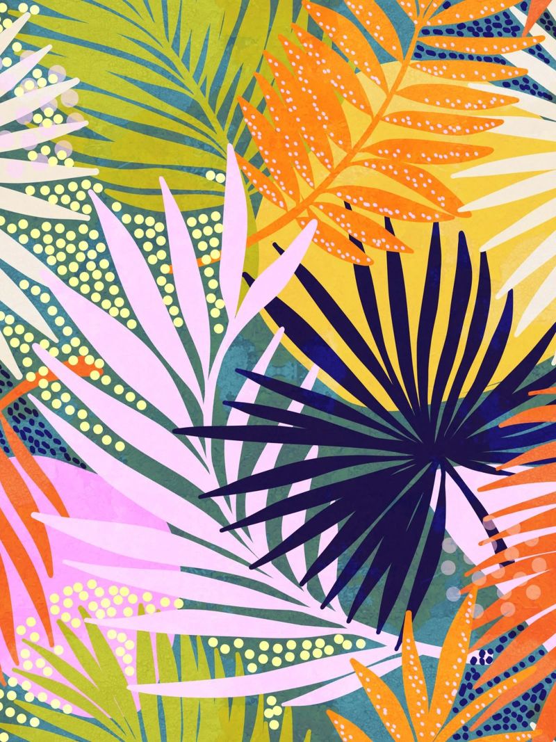 Tropical Boho Jungle • Retro Palm Leaves Pattern poster by Dominique Vari