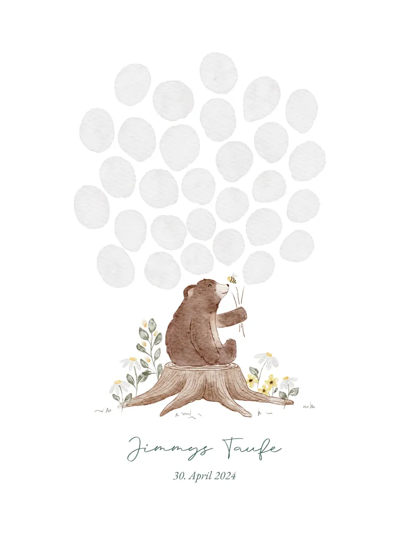 Guestbook poster with bear and balloons for fingerprints hahnemühle by youdiful