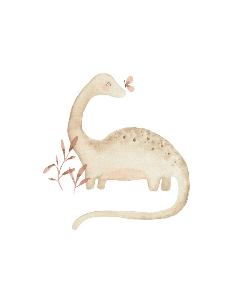 Dino con farfalla - illustrazione per l'asilo nido carta hahnemühle da youdiful
