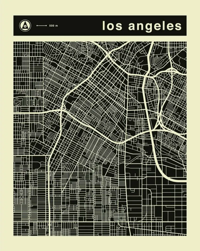 Los Angeles Map poster con telaio in plastica da Jazzberry Blue