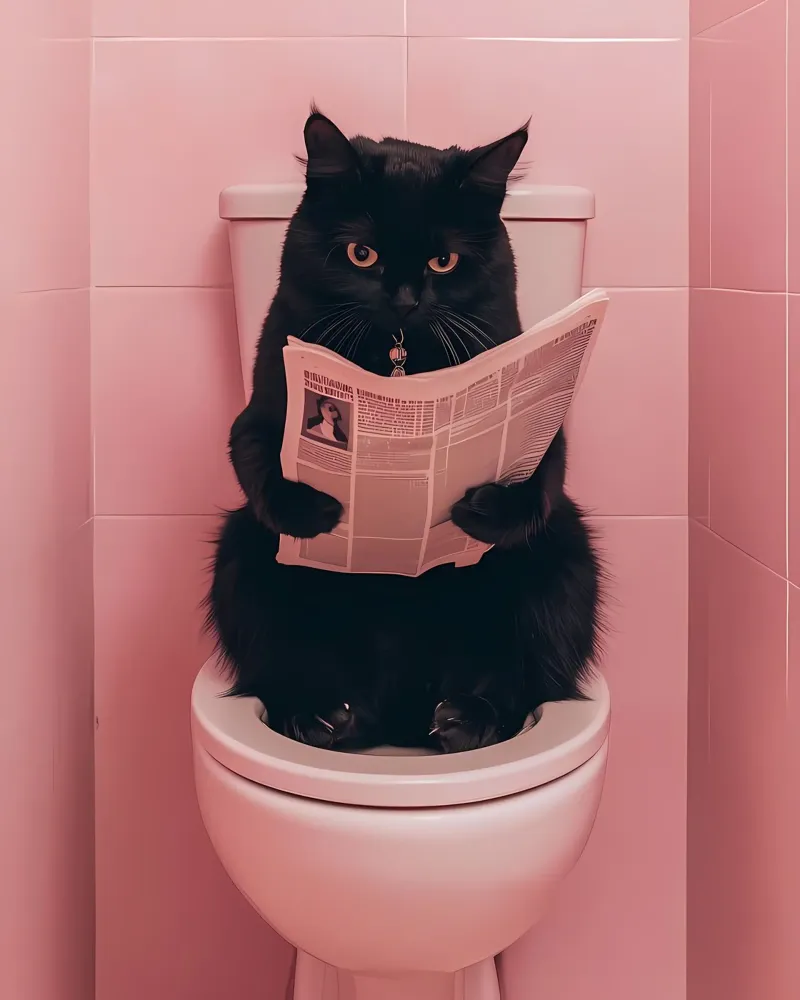 a black cat sitting on an open toilet, reading a newspaper canvas by bonglantrungmuoi
