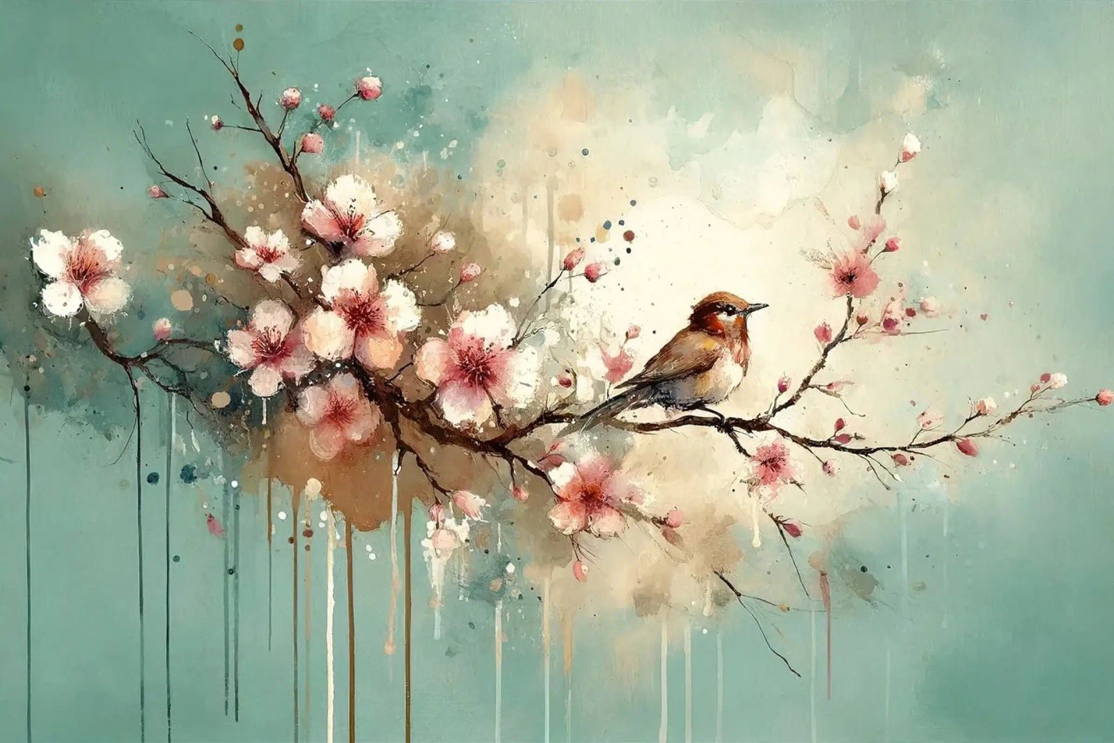 Susurros de cerezos en flor en Teal Breeze poster de Chromatic Fusion Studio