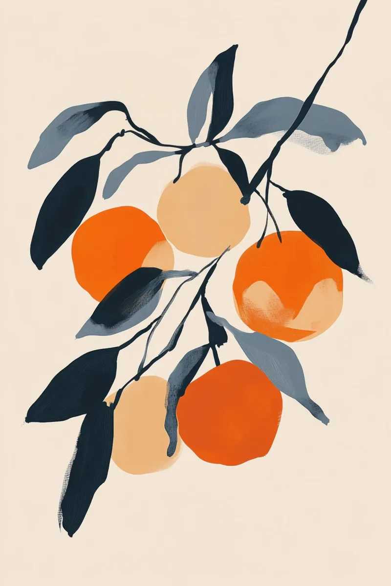 Botanical Illustration of Oranges on Branch with Leaves canvas by Melloi Art Print