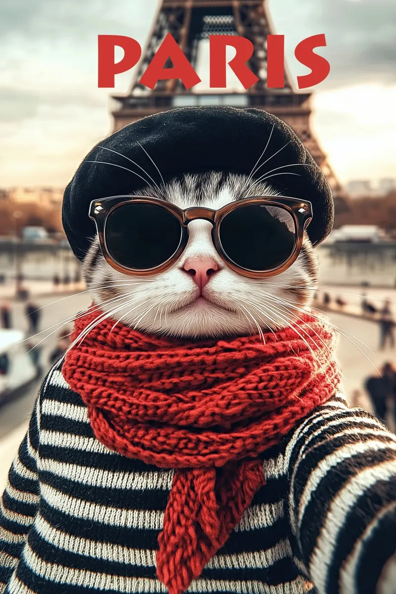Gatto francese che si fa un selfie a Parigi | Travelposter poster da Autofocus