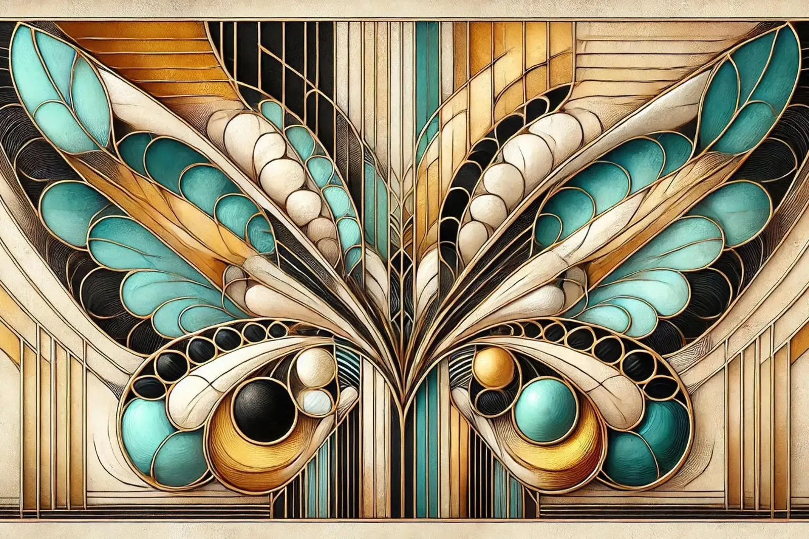 Art Deco Vlindervleugels canvas met Baklijst van Chromatic Fusion Studio