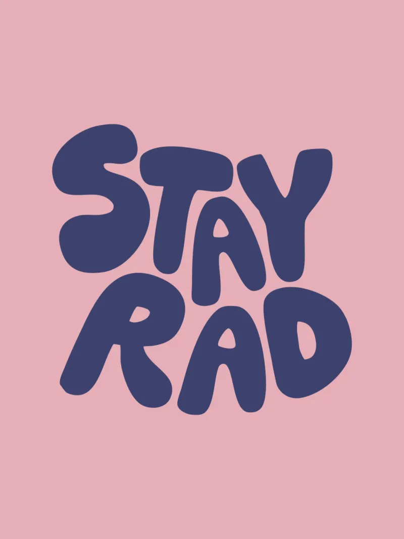 Stay Rad Tipografia retro funky e vibrante in rosa e viola tela con Cornice a cassetta da THE MOTIVATED TYPE