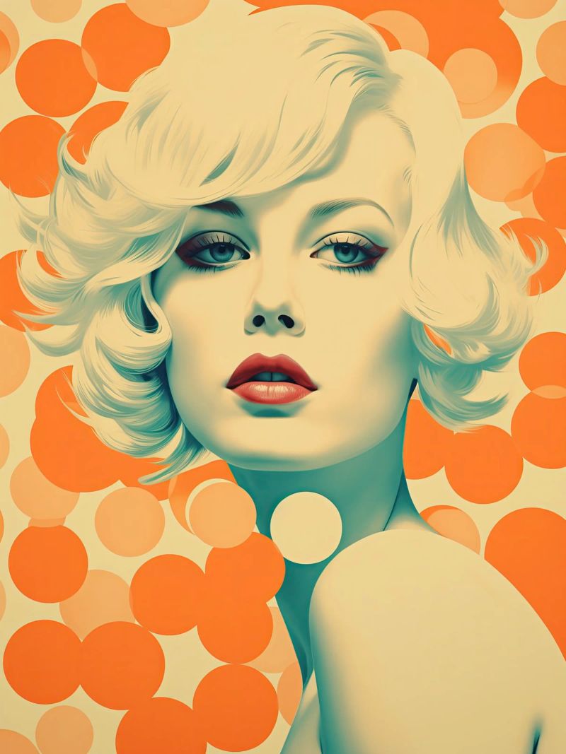 Retro Blondine mit Orangen Punkten Leinwand von Autofocus