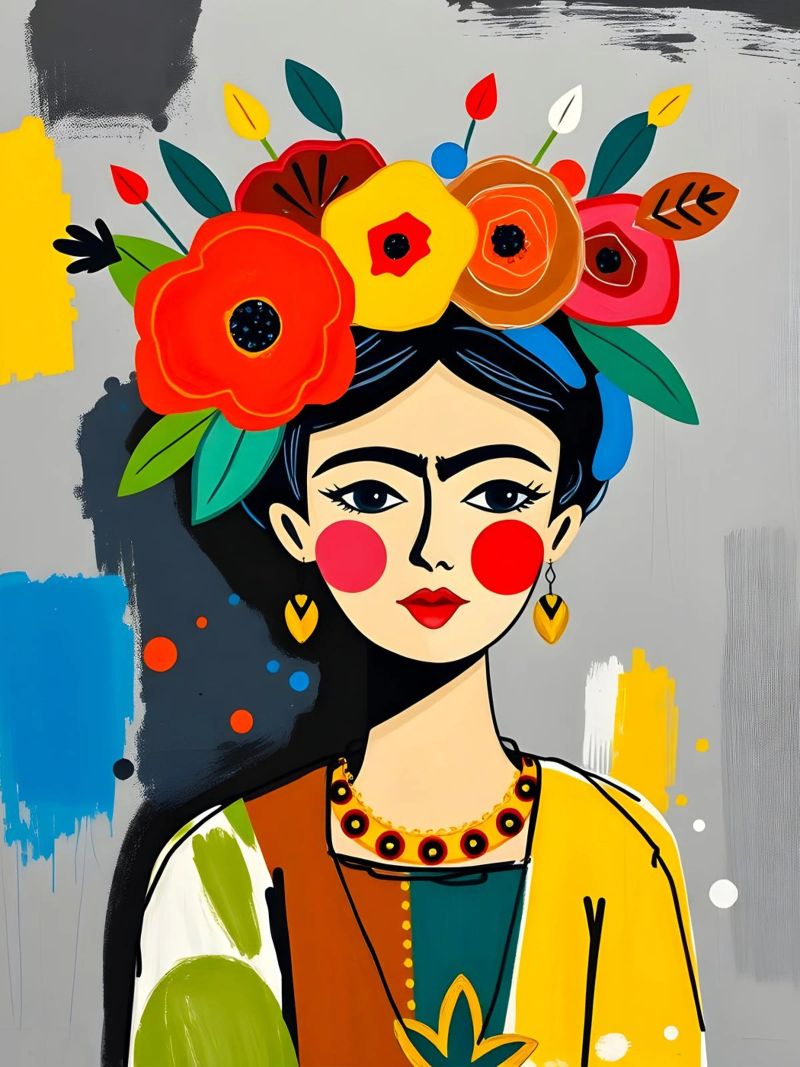 Frida Kahlo Florales Porträt Poster von ARTOMATIC