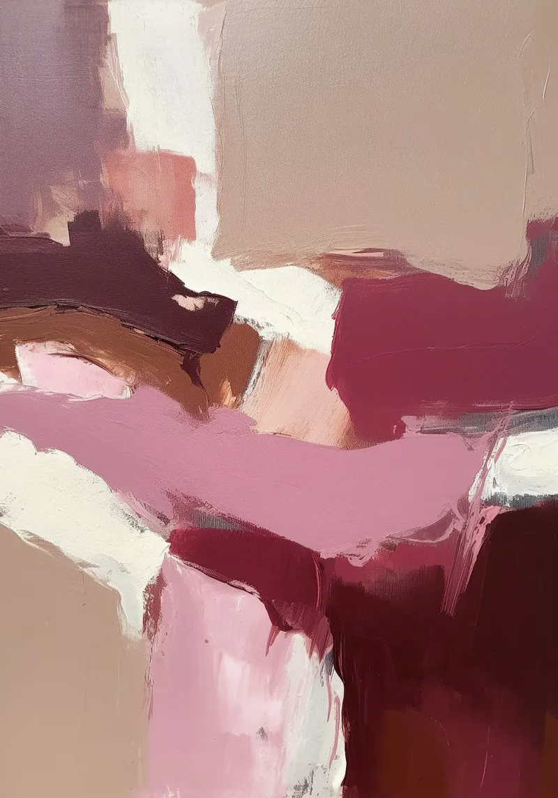 Expressionisme Abstract Schilderij Penseelstreken Roze Bruin poster met houten frame van Euphoria Theresa