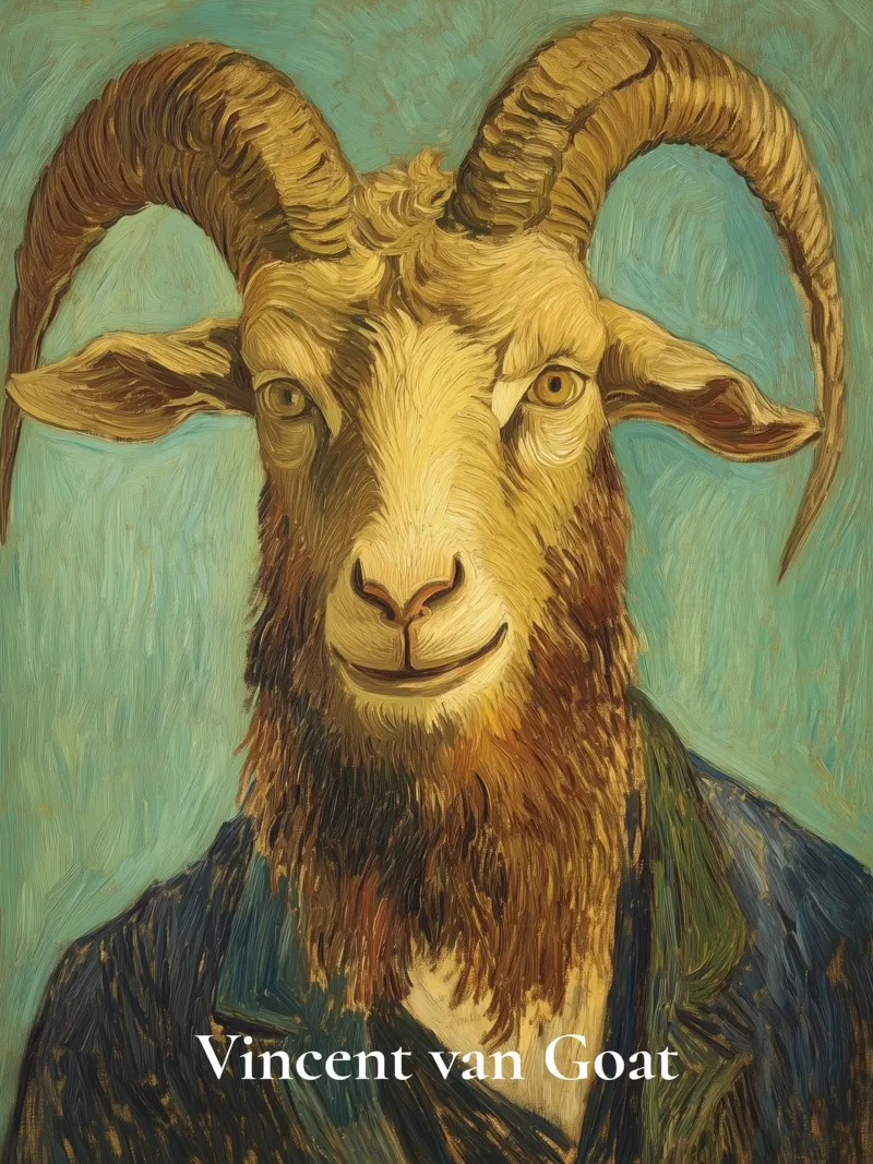 Vincent van Goat, ritratto creativo divertente ispirato a Van Gogh poster da Kaji