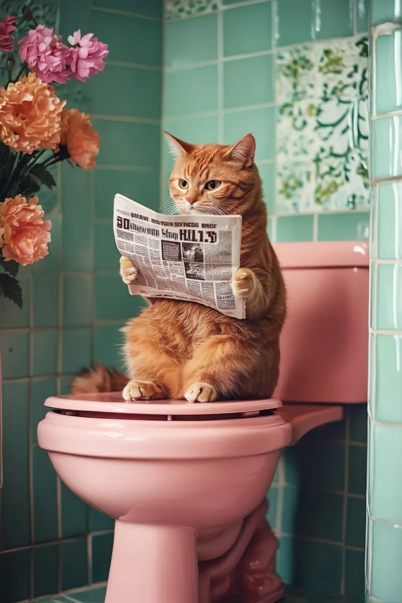 Katze liest Zeitung poster con telaio in alluminio da NORDLICHT DESIGNS