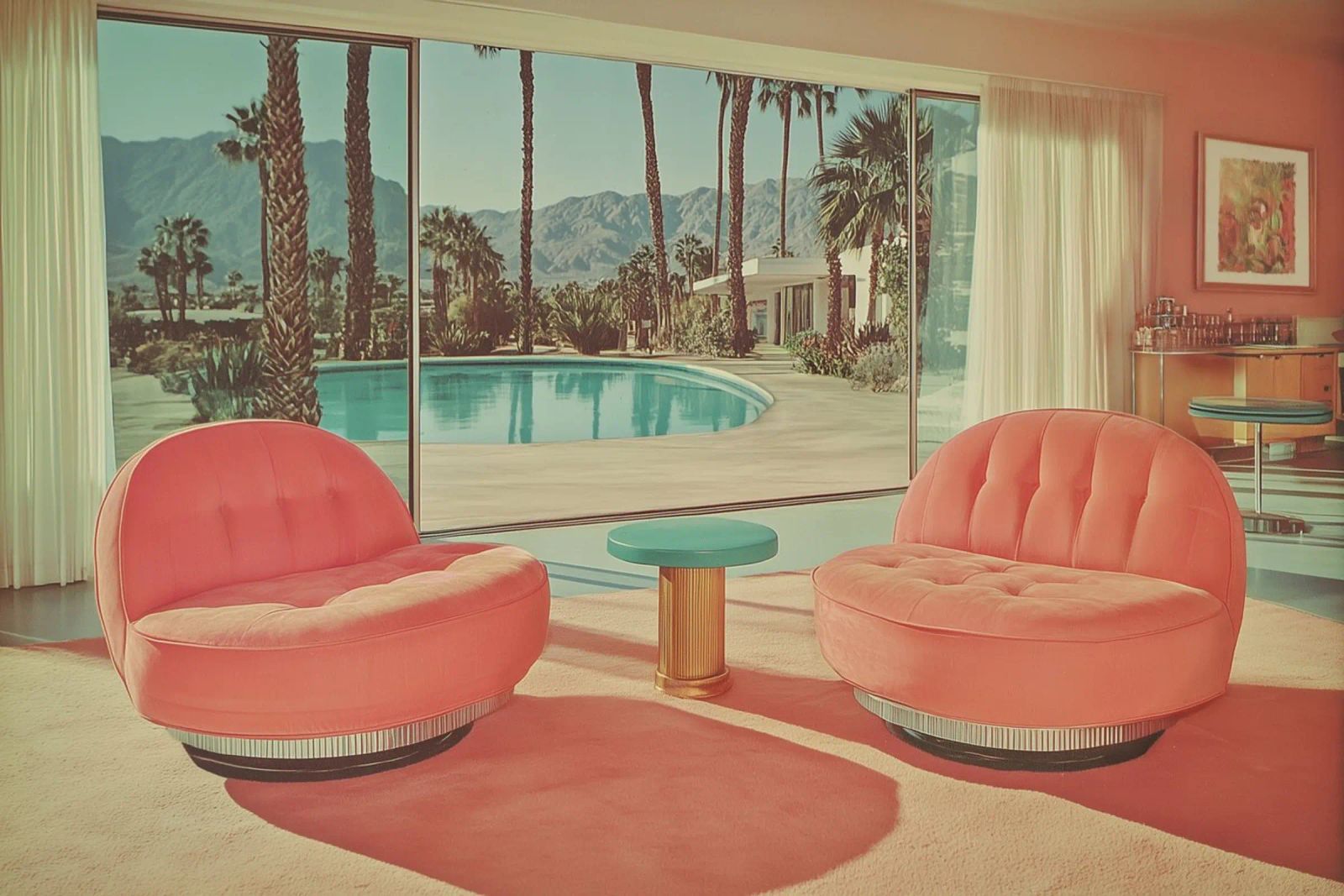 Palm Springs, retro armchair poster with aluminum frame by Carinaprint