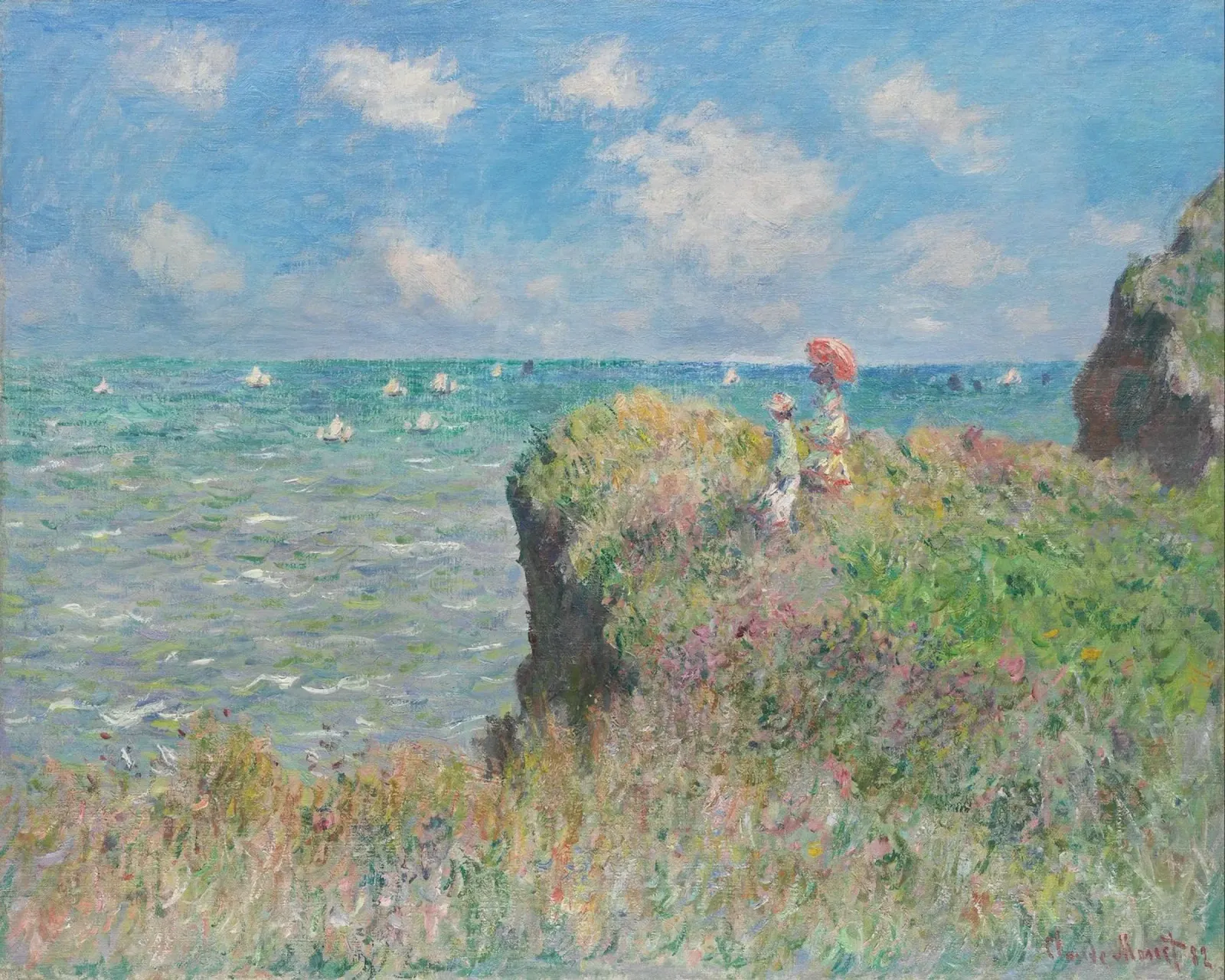 Claude Monet - Passeggiata sulla scogliera di Pourville pellicola backlit da Timeless Artworks