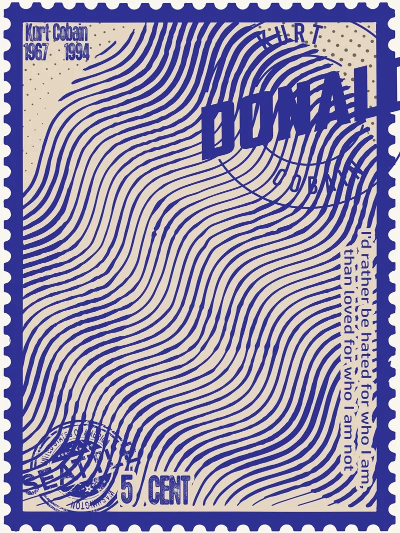 Francobolli Kurt Cobain arte poster da Doa Project