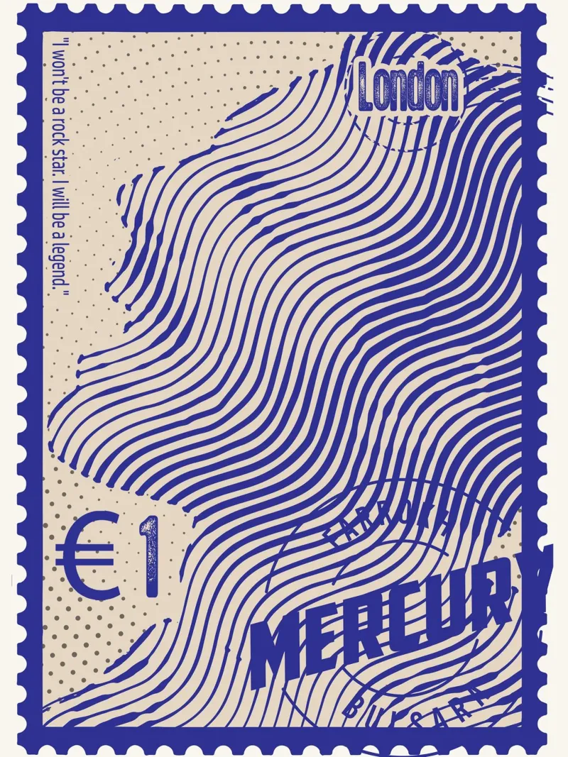 Francobolli Freddie Mercury arte poster da Doa Project