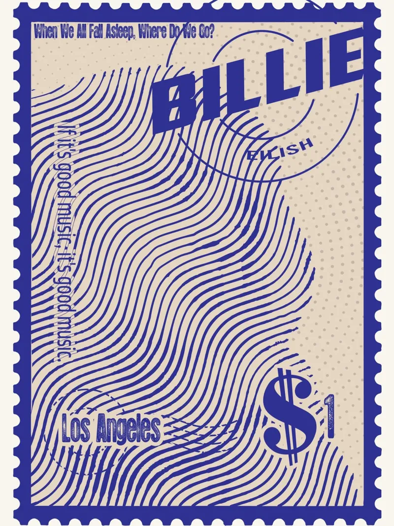 Billie Eilish francobolli arte poster con telaio in legno da Doa Project
