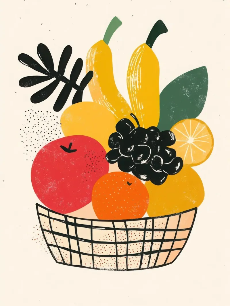 Cesto di frutta in stile retrò pellicola backlit da Pop and Fruits - Affiches & posters