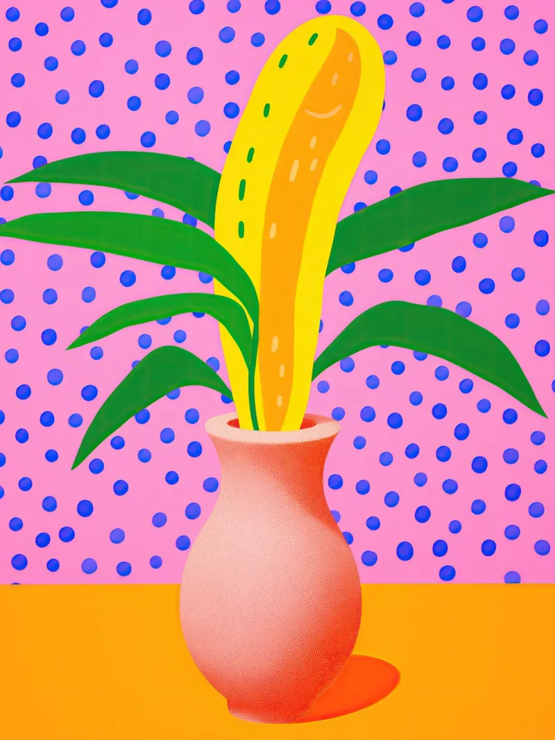 Natura morta pop art di fiori fantasia in rosa poster con telaio in plastica da Autofocus