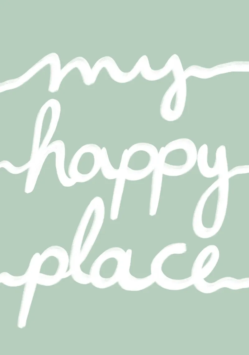 My happy place green poster con telaio in legno da BAINAI