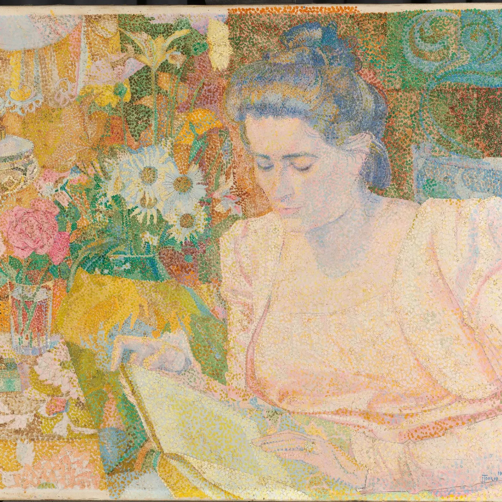 Donna che legge in un interno vivace - Jan Toorop pellicola backlit da Studio Vintage