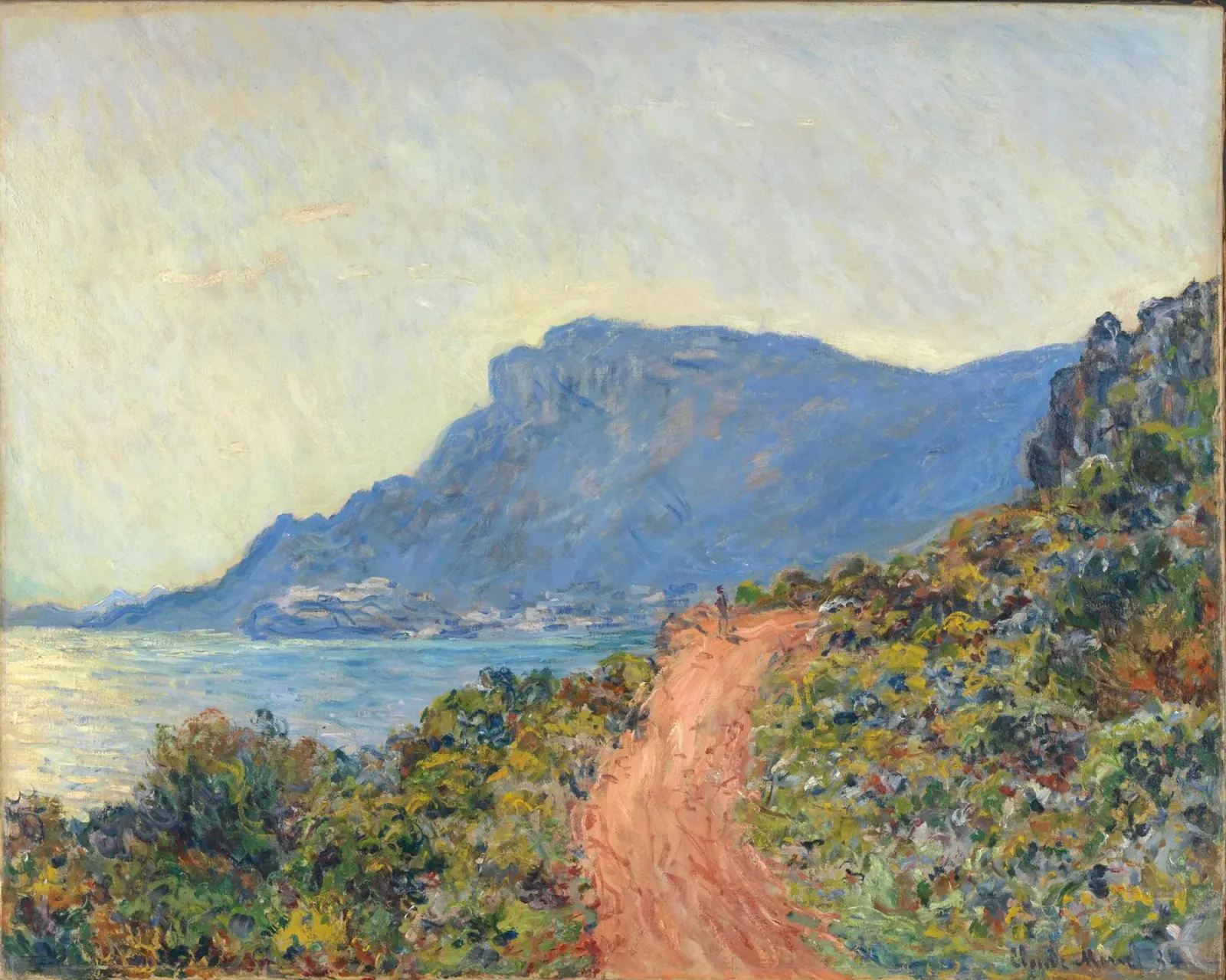 La Corniche bij Monaco Monet mare donna estate poster con telaio in legno da Studio Vintage