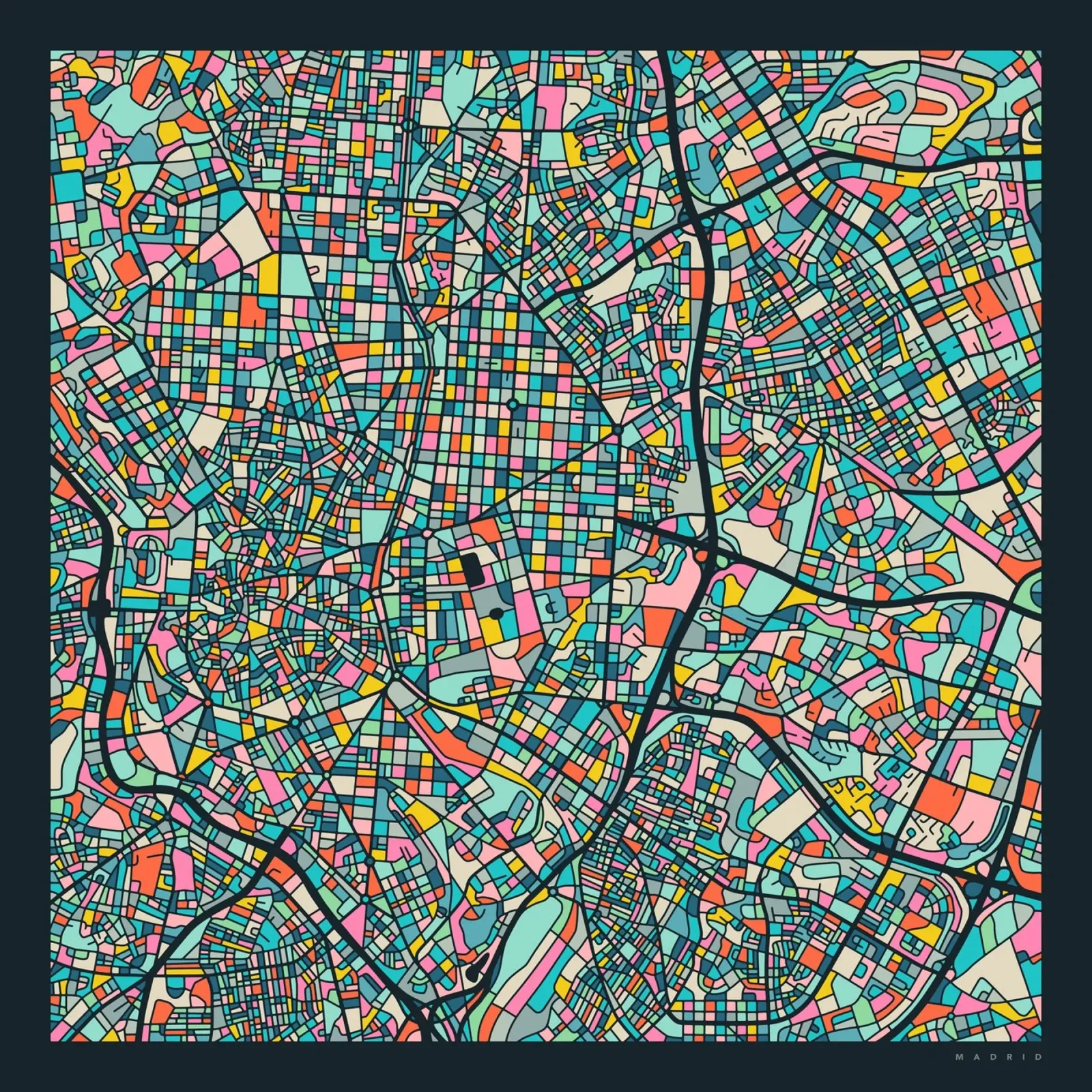 Mappa di Madrid poster con telaio in plastica da Jazzberry Blue