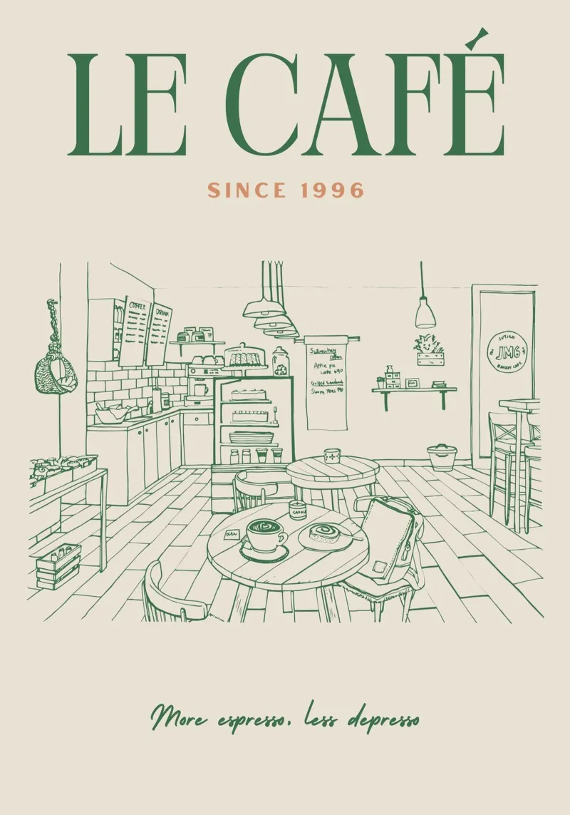 Caffè d'epoca poster con telaio in legno da pdigitalprints