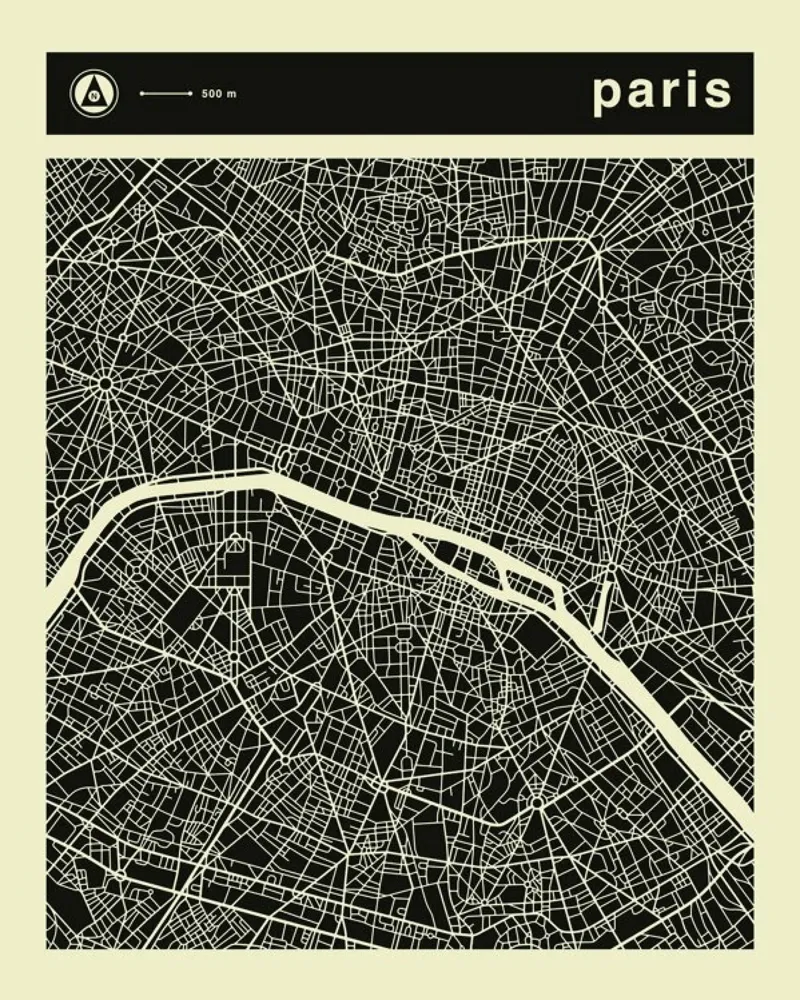 Mappa di Parigi poster con telaio in alluminio da Jazzberry Blue