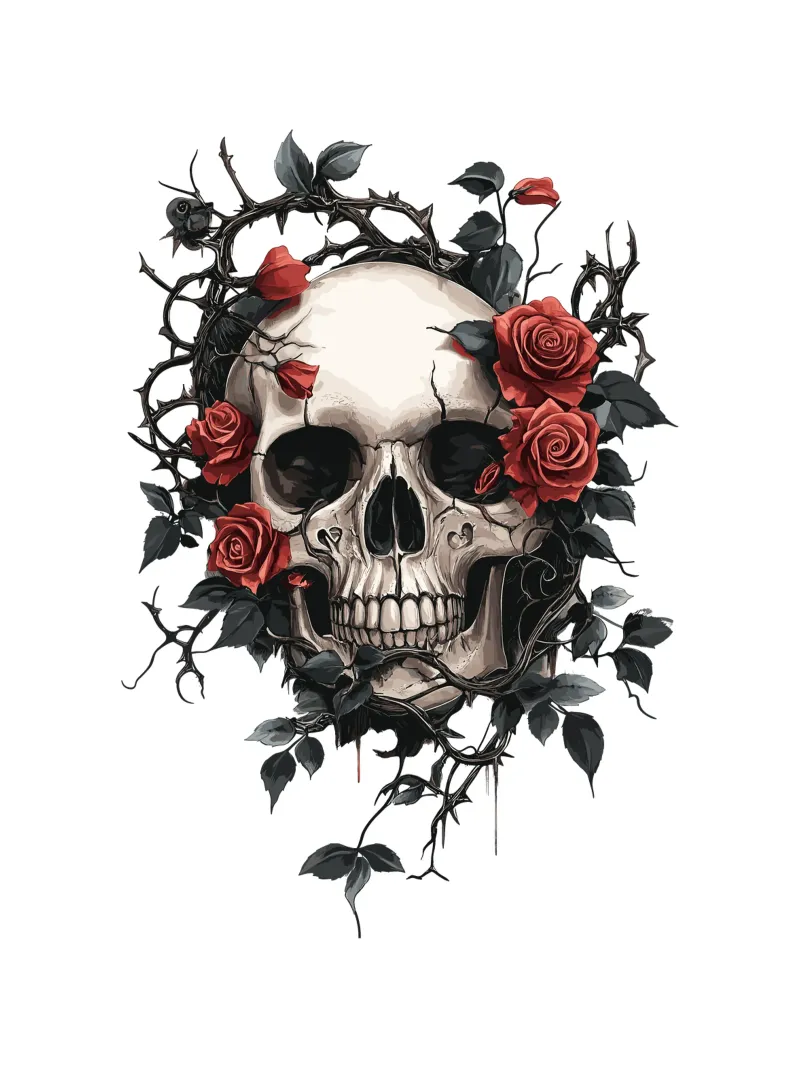 Teschio con rose rosse e spine - Gotico pellicola backlit da pixelbull - medieval art and more