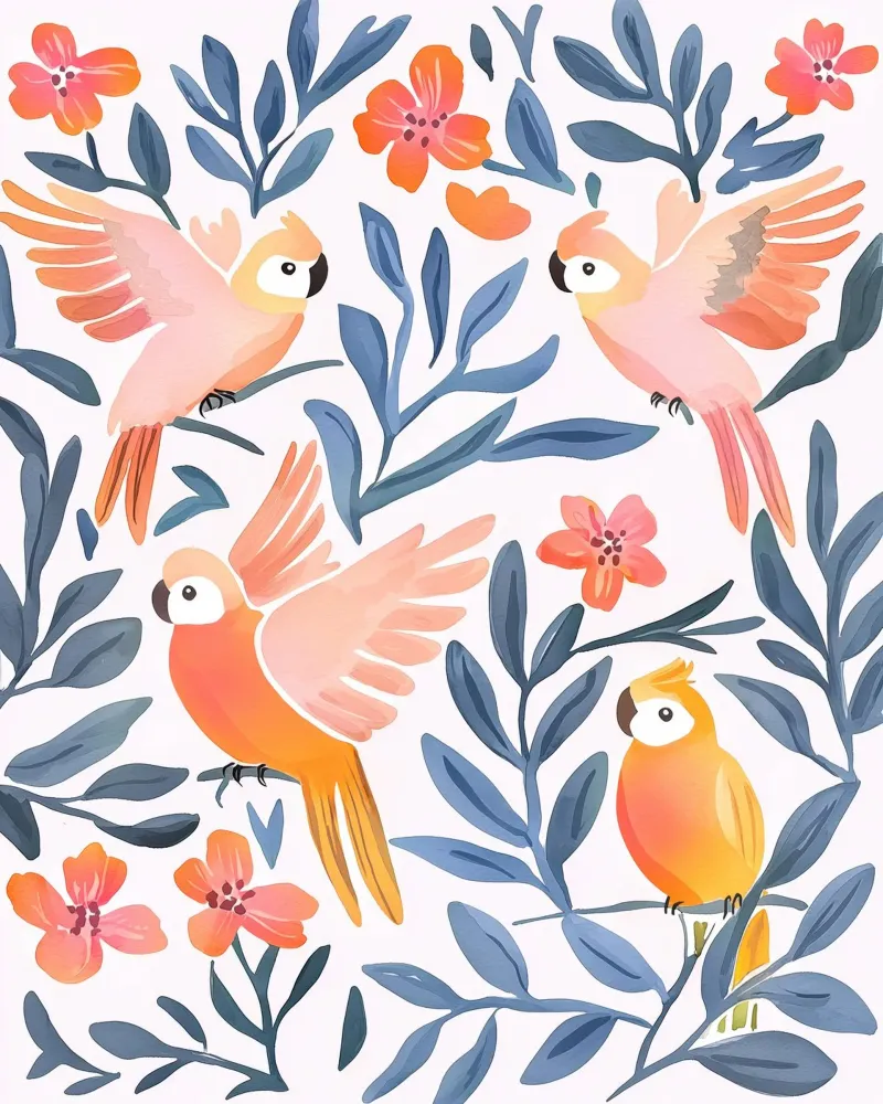 Pappagallo Cacatua Uccello Animale Tropicale Botanico Pianta Boho carta hahnemühle da Gentle Echoes Art