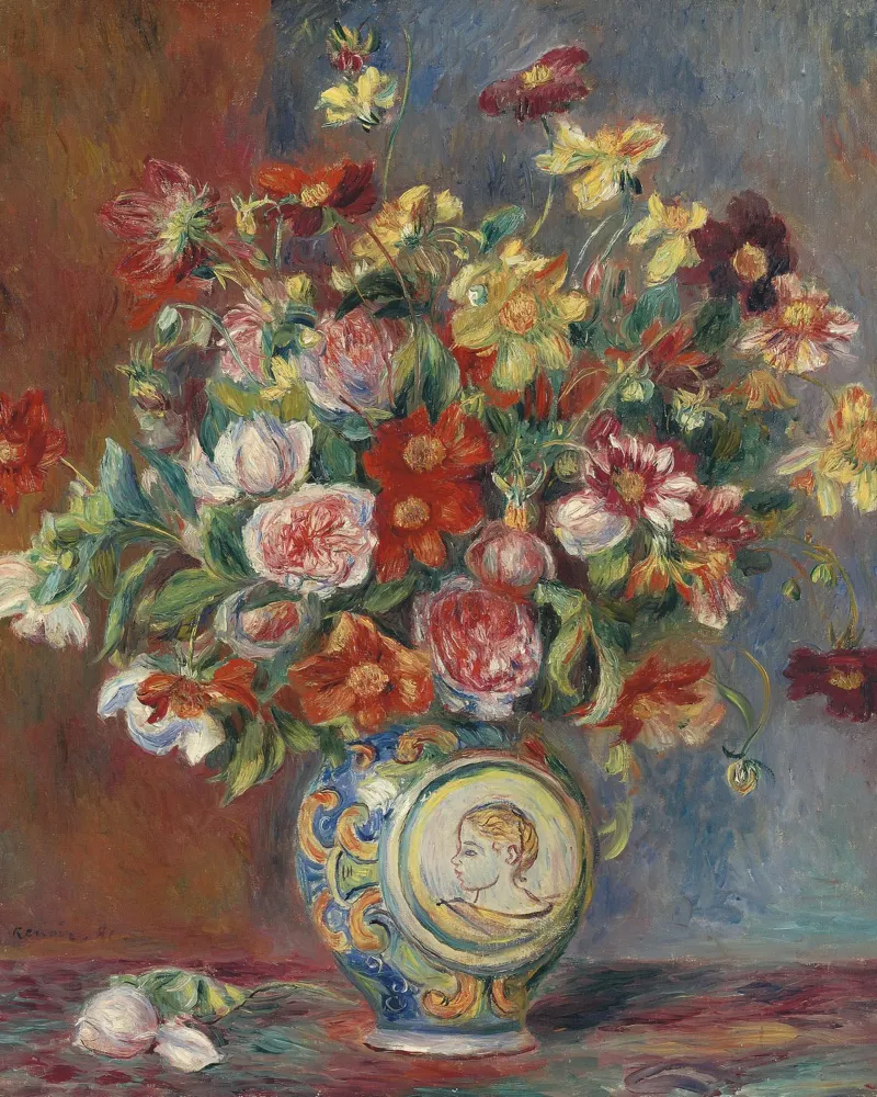 Pierre-Auguste Renoir - Vaso di fiori pellicola backlit da Timeless Artworks