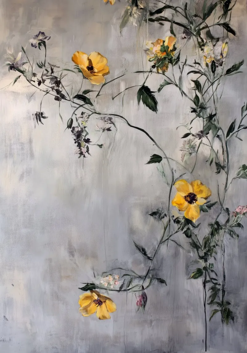 Gele bloemen canvas met Baklijst van Justyna Jaszke JBJart