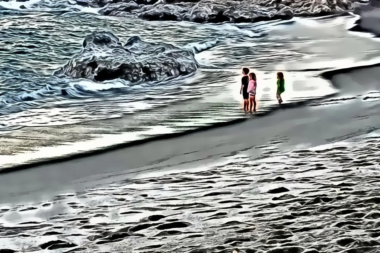 I bambini e il mare tela con Cornice a cassetta da Massimo Frascogna