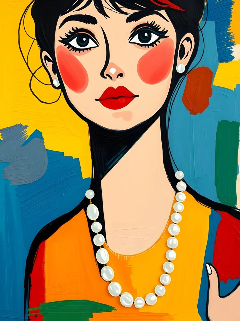 Audrey Hepburn trägt eine Perlenkette Leinwand von ARTOMATIC