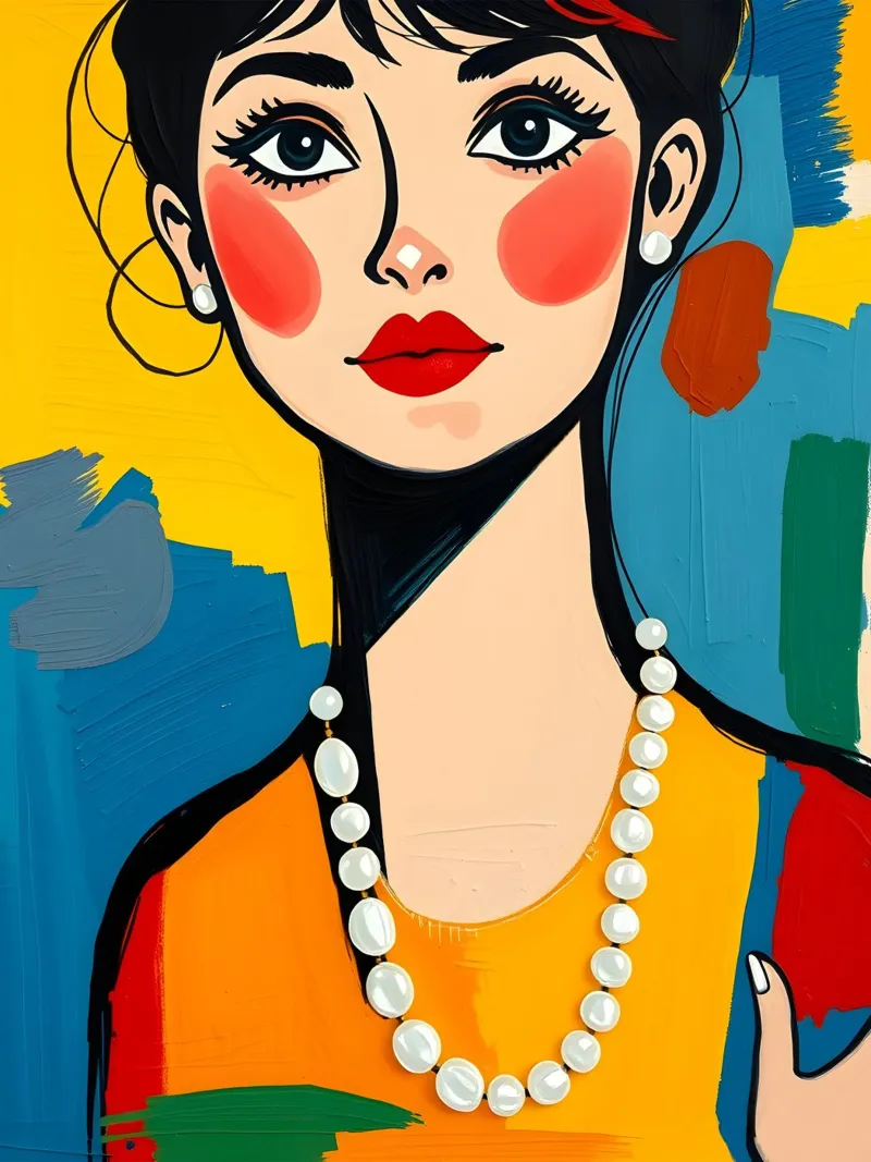 Audrey Hepburn con una collana di perle tela da ARTOMATIC